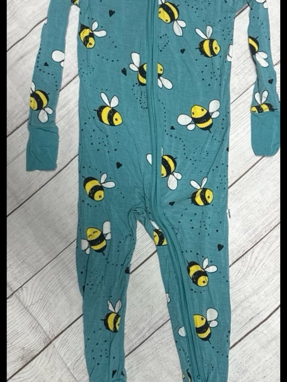 Little Sleepies Teal Bee Print One-Piece Footie